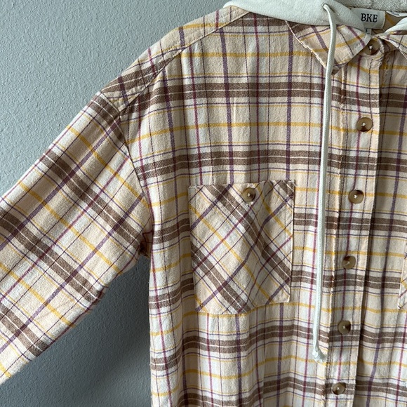 BKE Boyfriend Plaid Hooded Button Down Flannel Sweatshirt/Tunic Women's Small - Picture 5 of 13